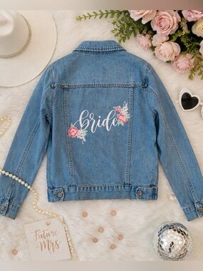 Denim 'Bride' Jacket with Floral Embroidery